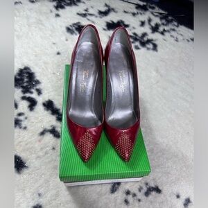 Norman Kaplan Women’s Red Gold Studded Pointed Stilleto Heels Size 6